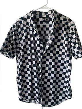 RUDE Black & White Checkerboard Short-Sleeve Button-Up Shirt